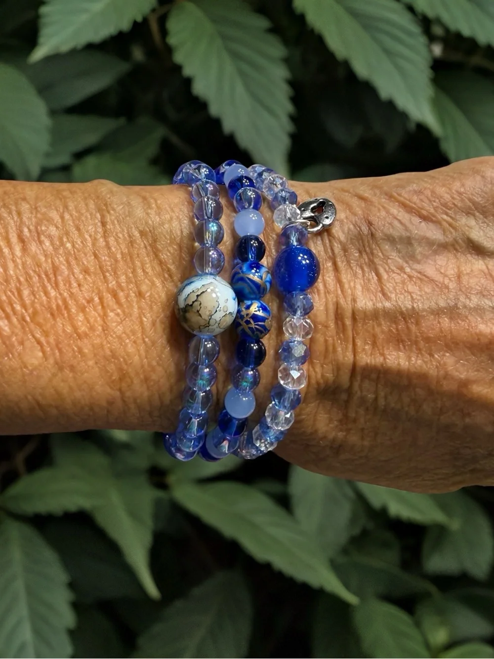 Hand Crafted Blue Multi-Beaded Bracelet Set of 3